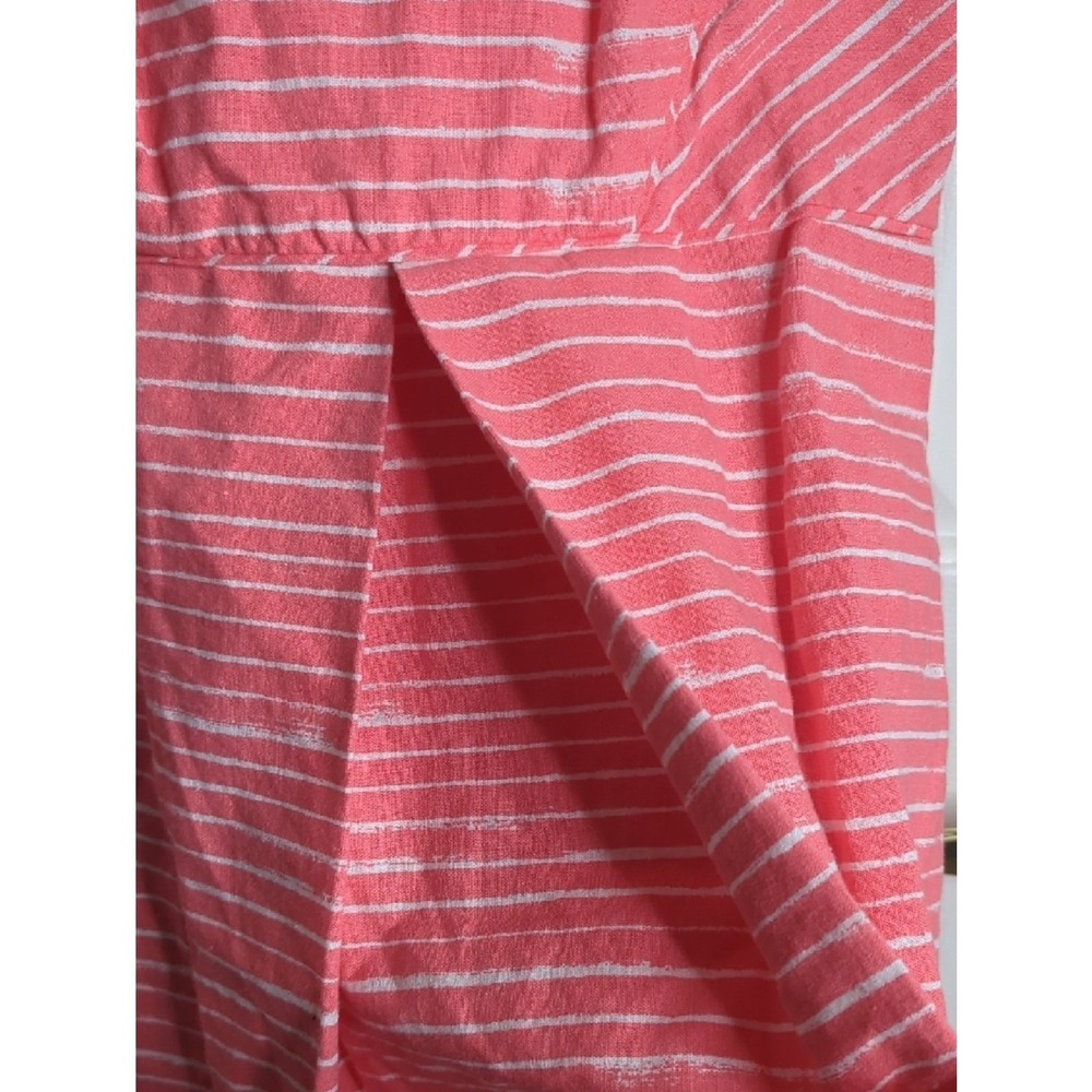 Gap Coral White Striped Linen Blend A-Line Dress Women's 6 Dress With Pockets - Picture 4 of 8